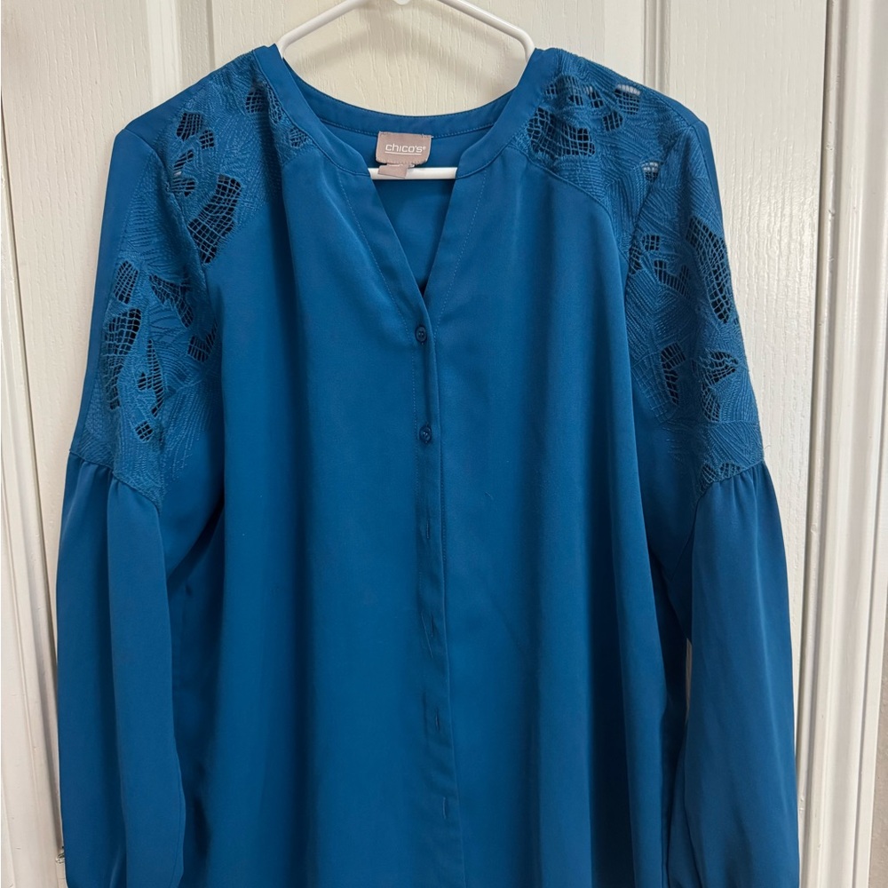 Chico's Teal Lace Accent Blouse